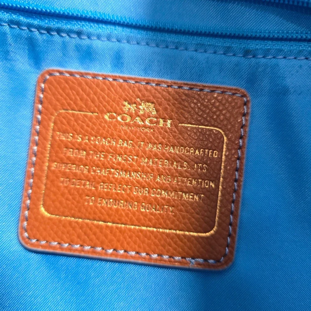Coach Tote Bag Womens Large Blue Leather Trim Shoulder Bag Handbag